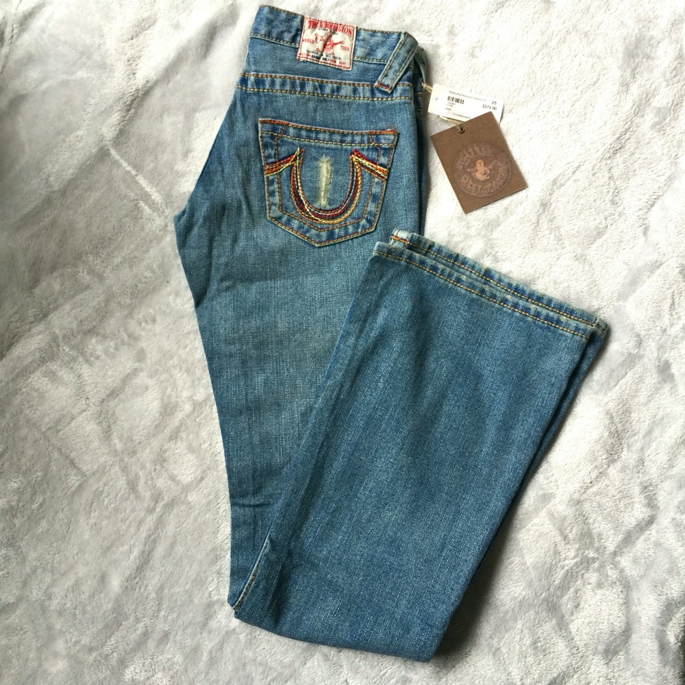 Y2K Vtg TRUE RELIGION Flare Low Rise Bobby Rainbow Cowgirl Jean NWT Retail $275